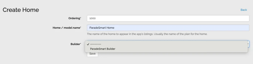 first step to create a home and connect a builder account to it