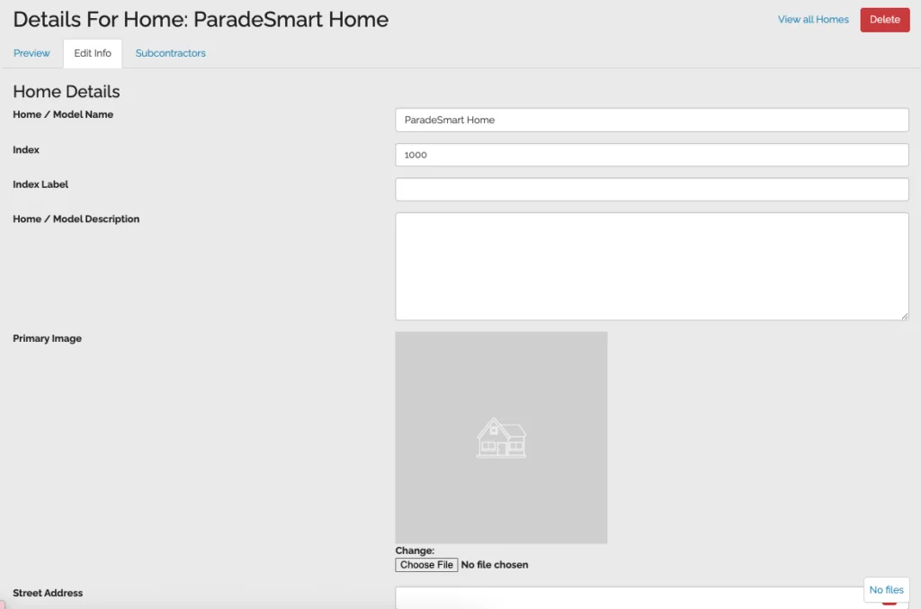 Click the "Edit Info" tab at the top to begin editing the home information traits