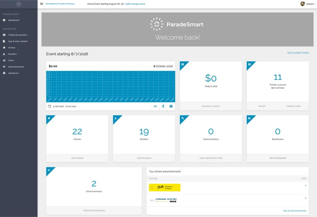ParadeSmart Dashboard Manager View with event ticketing