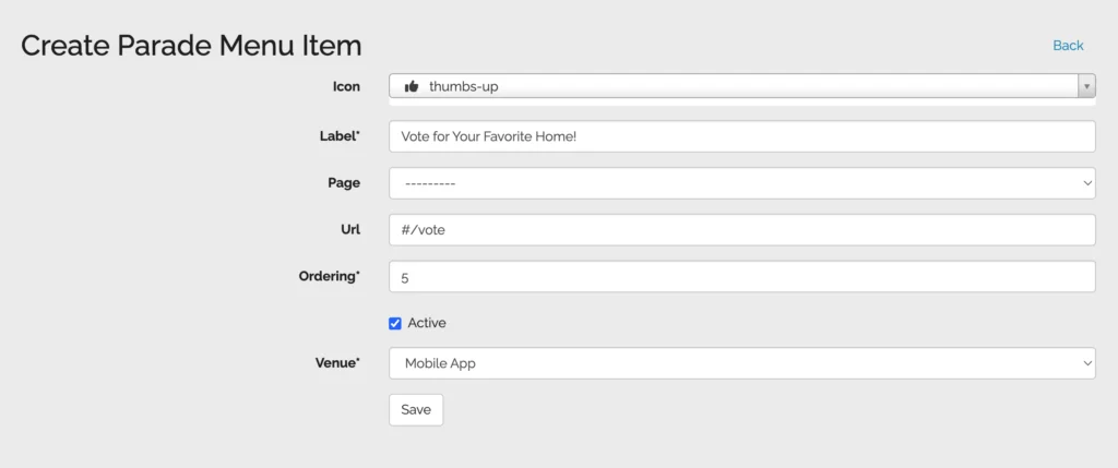 Adding voting menu item to Parade of Homes app