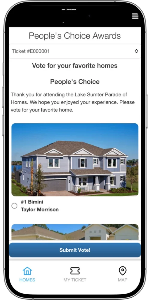 People's Choice voting on Parade of Homes mobile app