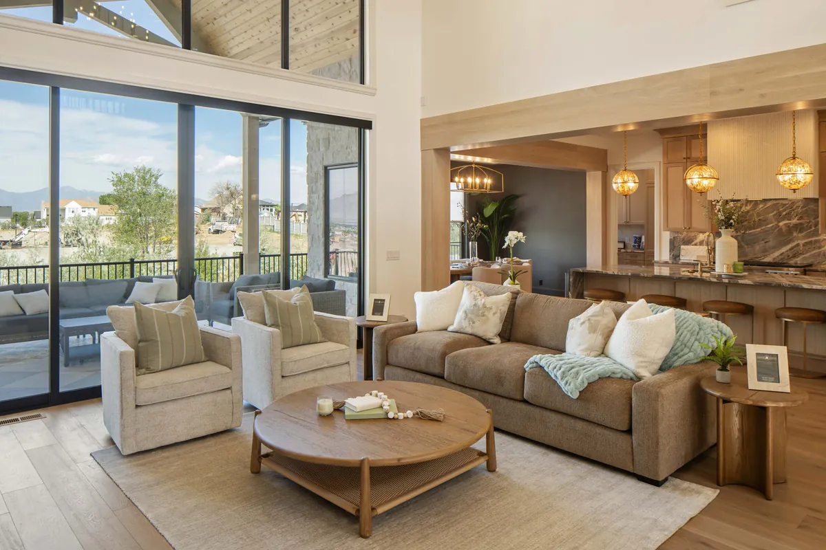 Living room interior of a Beacon Homes property in the 2026 Utah Valley Parade of Homes