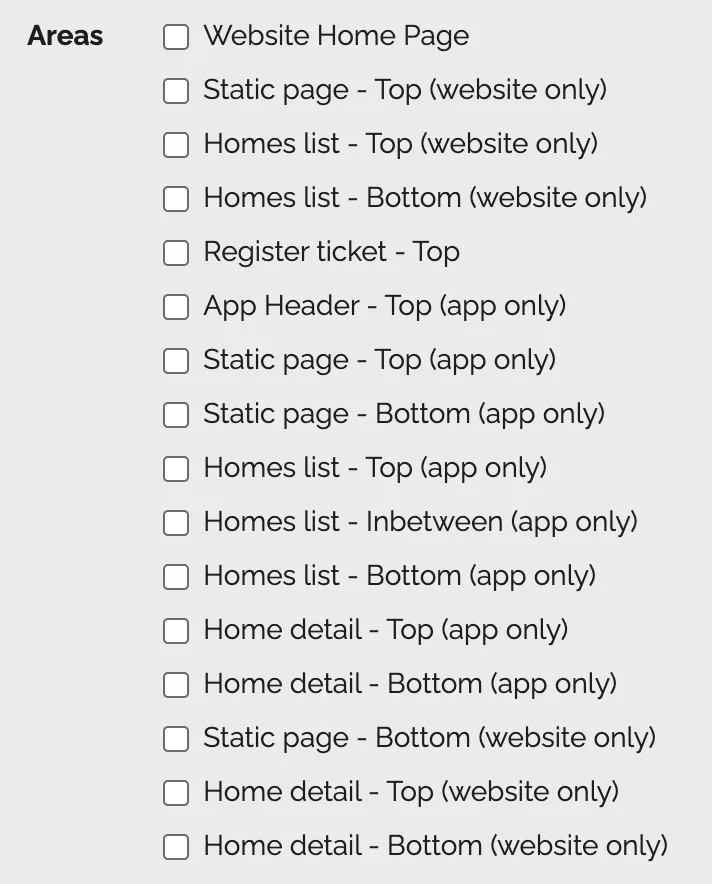 Website ad placement areas shown in Web Manager