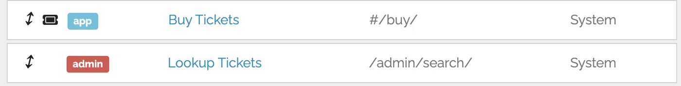 Access labels shown in the app menu items list