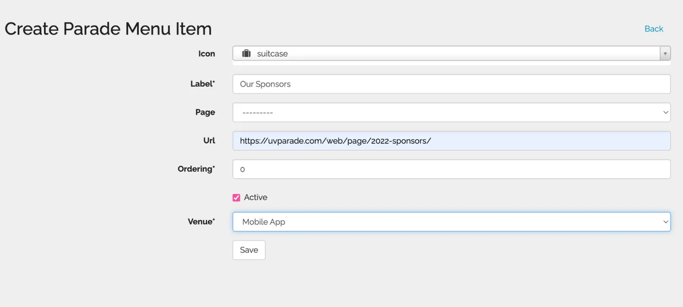 Adding a new item to the app menu in Web Manager