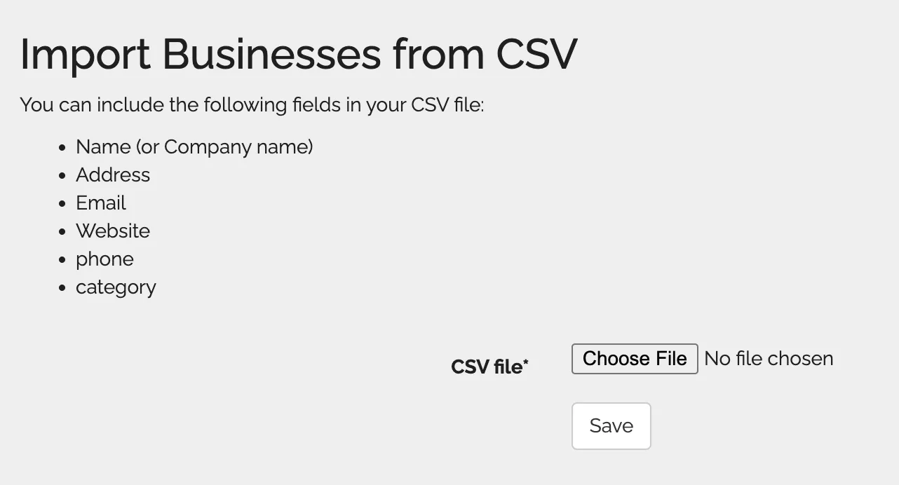 Uploading a CSV file of member/business information in Web Manager