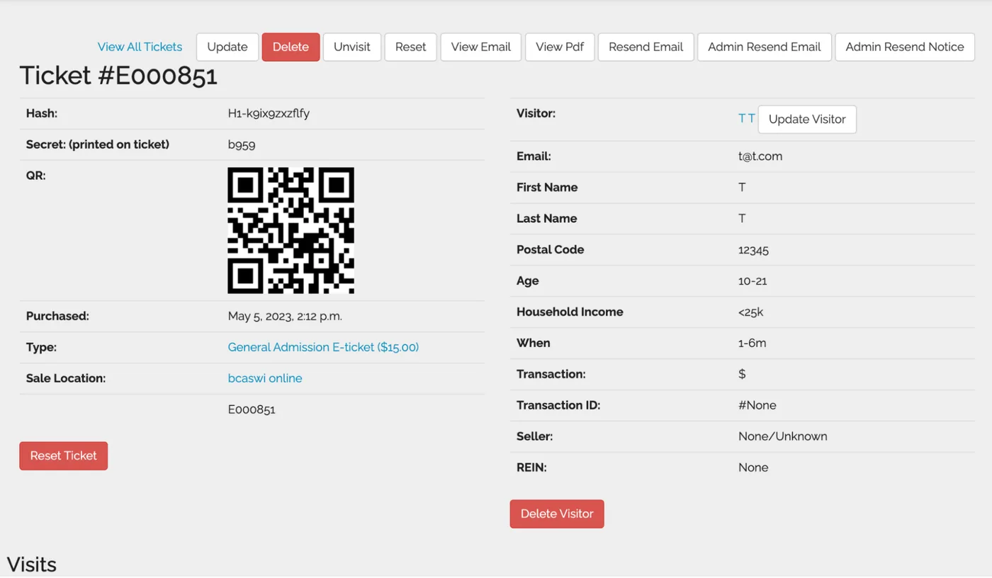 Editing a purchased ticket's information