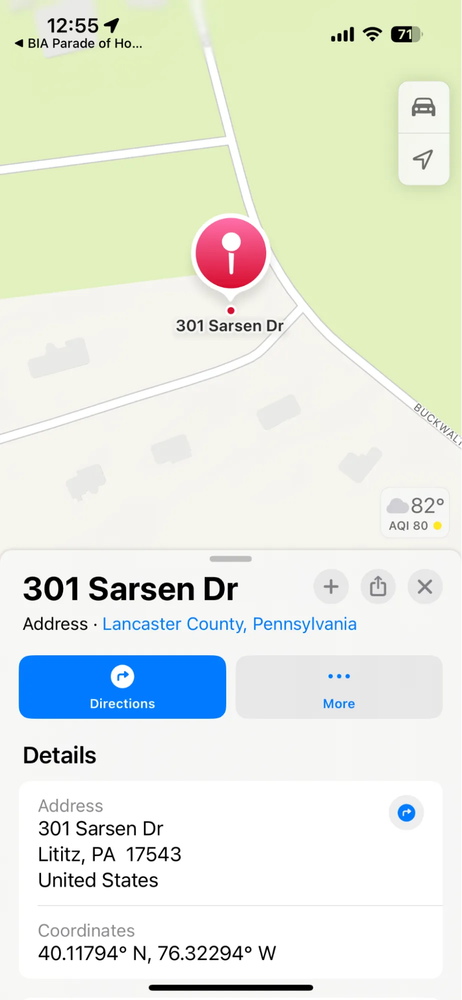 Example of an Apple/Google Map destination address field in use
