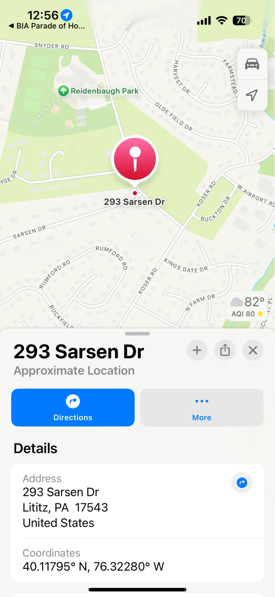 Example showing the destination address routing correctly on the map