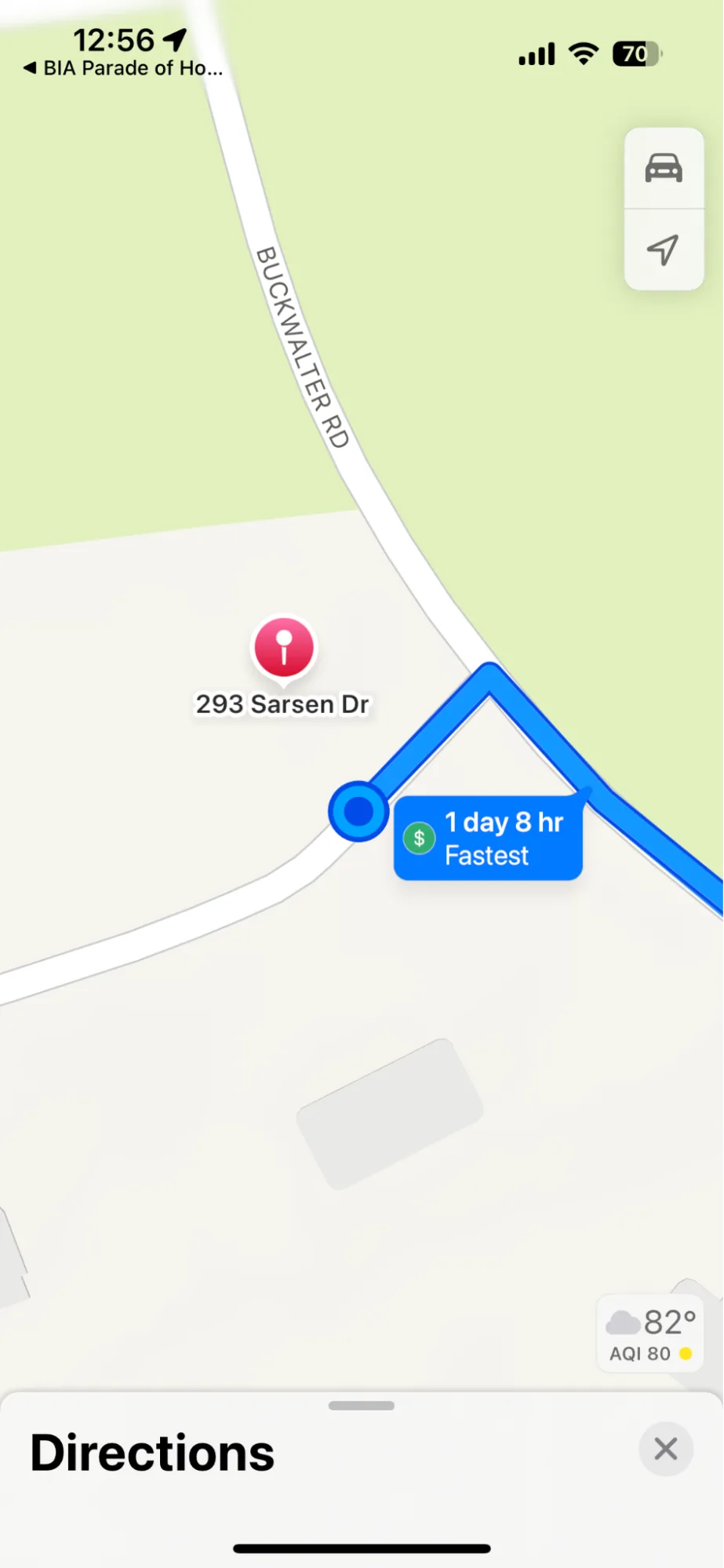 Example of the home record with the destination address field filled in