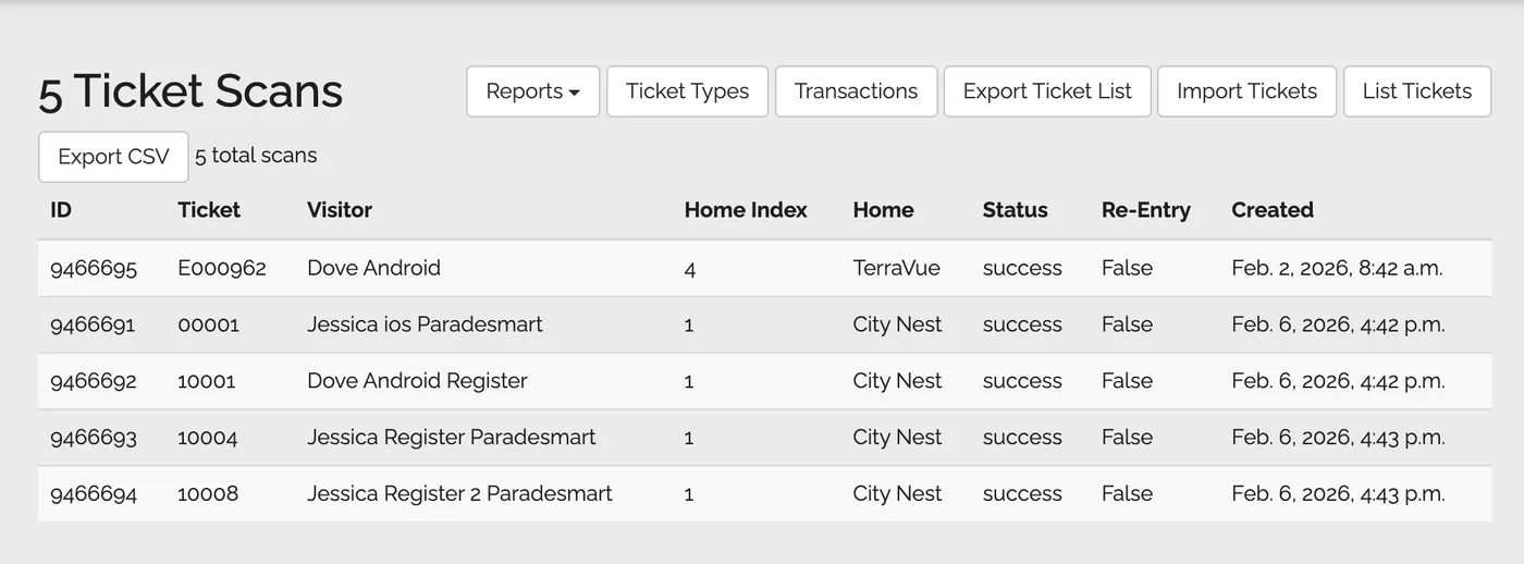 Ticket Scans CSV Report screenshot