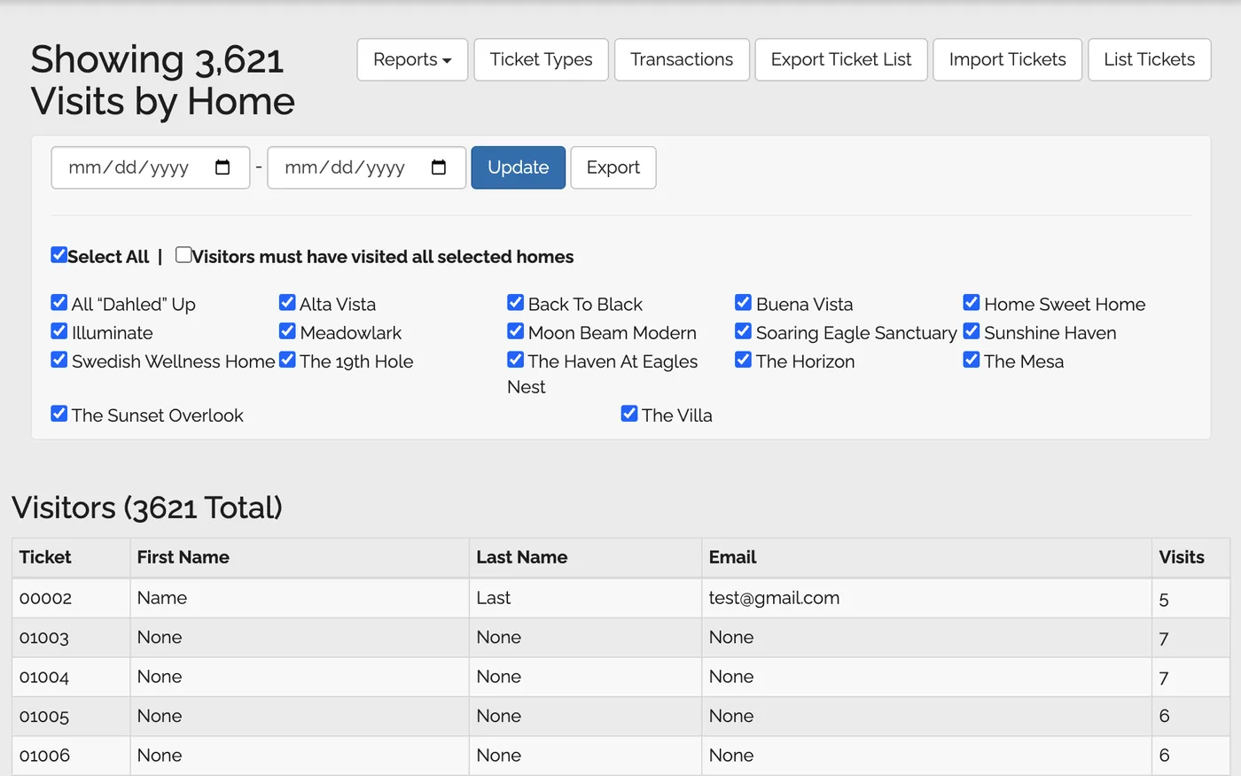 Visitors by Home Report screenshot